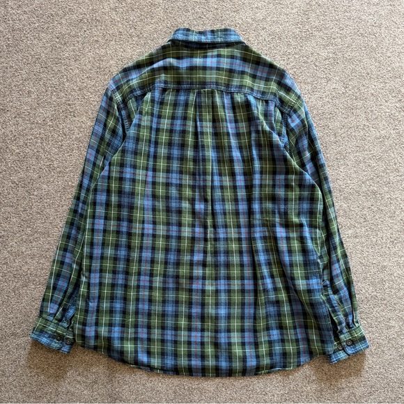 LL Bean Men’s L Casual Button Up Shirt Blue Green Plaid Long Sleeve 100% Cotton - Picture 7 of 13